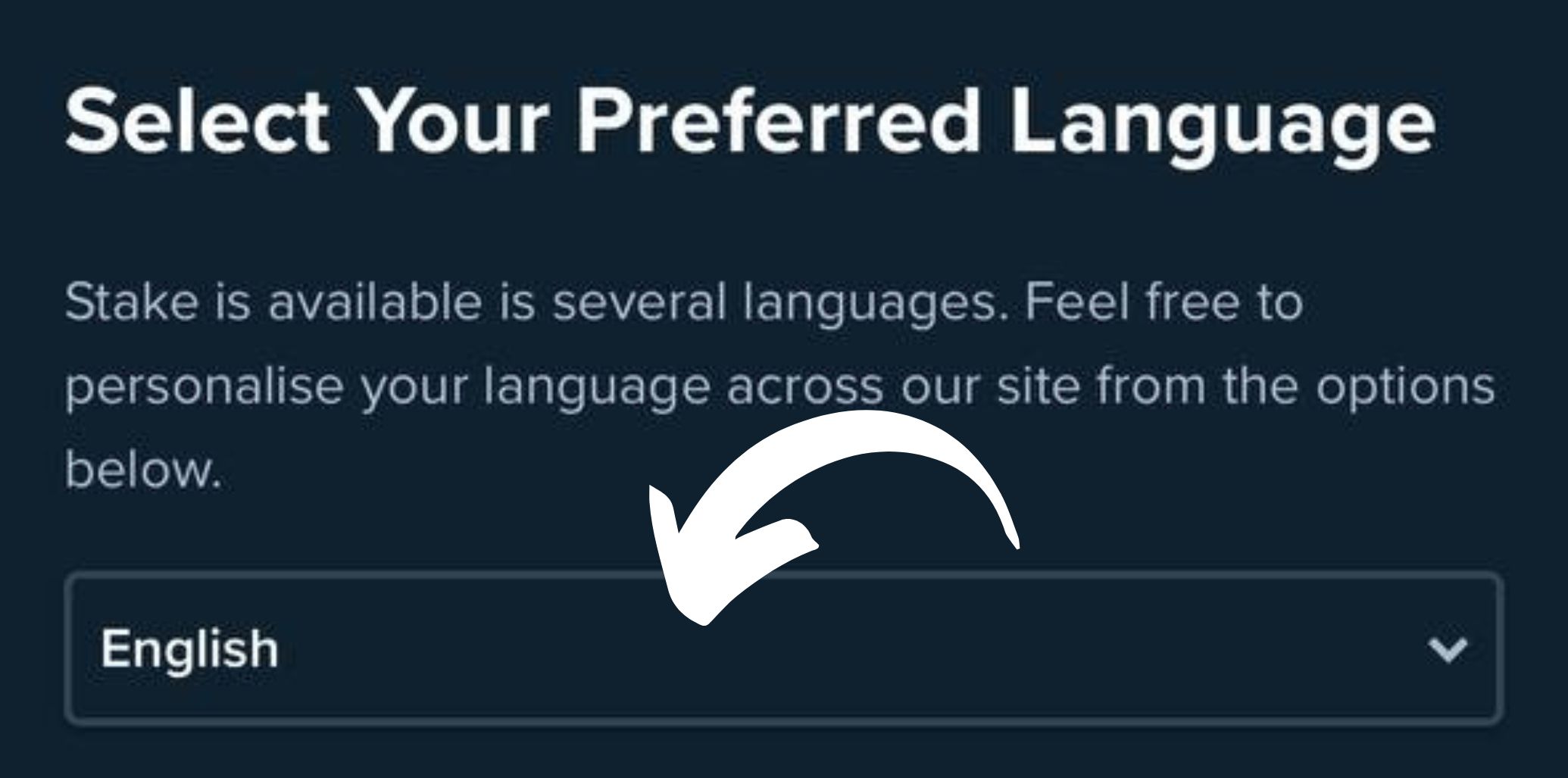 Stake Pakistan select the site language